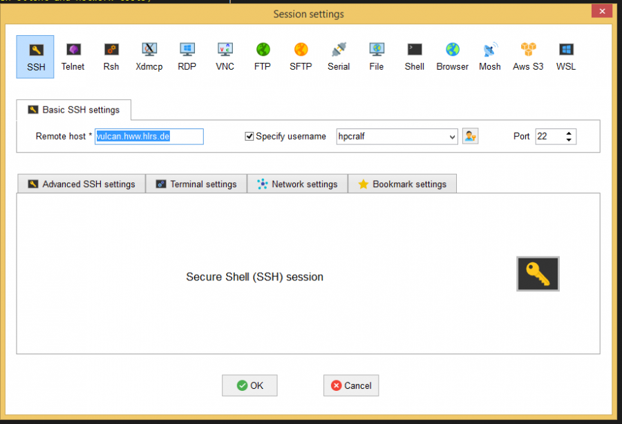 Remote session setup in MobaXterm